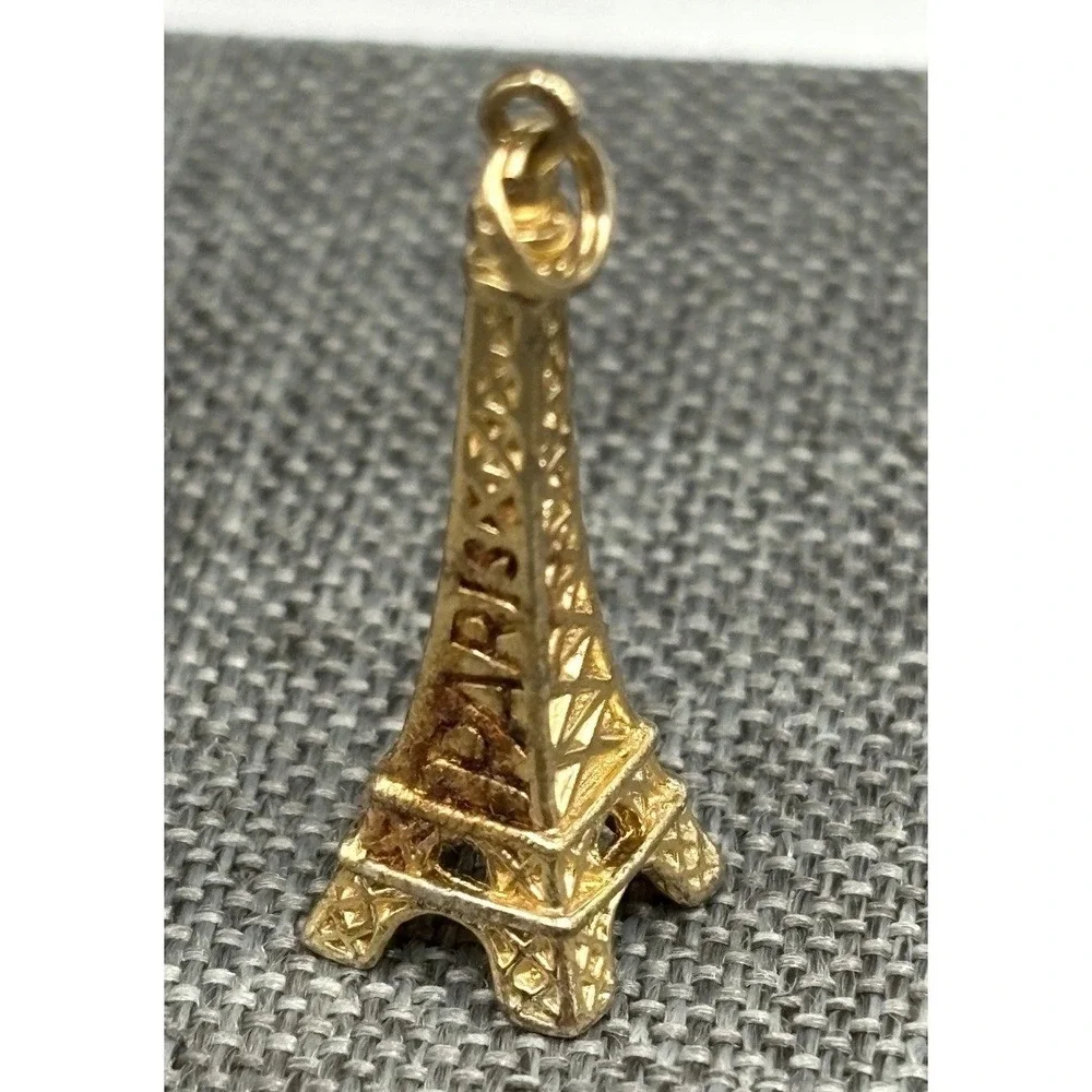 Vintage Vermeil Sterling Silver Eiffel Tower Charm Pendant Paris Travel Souvenir
